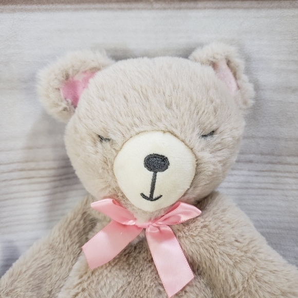 Kellytoy Baby Tan Sleepy Teddy Bear Plush Lovey Security Blanket Rattle Pink Tag - Picture 3 of 6
